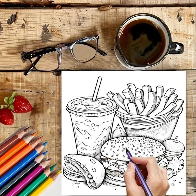Fast Food Coloring Book for Ad - Food And Snacks Coloring Book Bold And Easy のレビューと価格