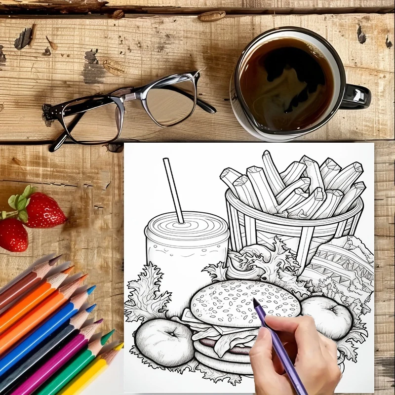 Fast Food Coloring Book for Ad - Food And Snacks Coloring Book Bold And Easy のレビューと価格